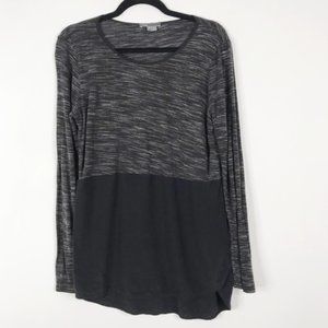 VINCE - Cotton/Silk Split Hem Top Gray/Black (M)